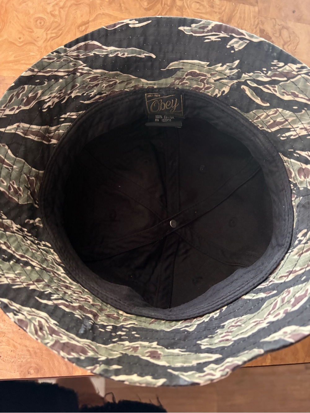 Obey Men's Tiger Stripe Camo Bucket Hat in Green and Black